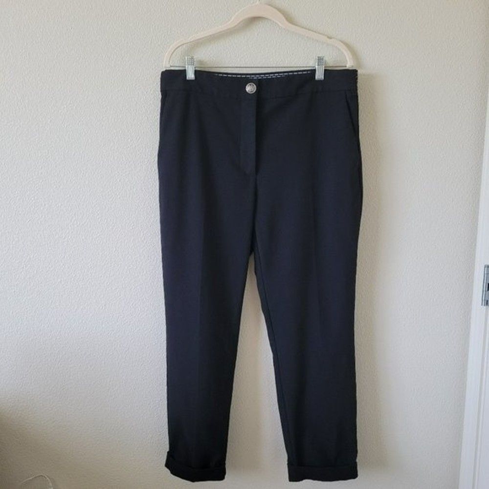 ZARA Black Textured Chino Pants Size XXL Ankle Cuffed Stretchy Elevated Casual - Picture 1 of 9